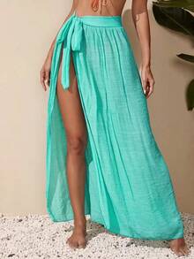 Falda cover up de cintura con cordón - verde menta - Ver 6