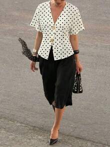 Camisa blanca sólida con mangas de murciélago, doble botonadura y frente abierto elegante - Blanco 4 - Ver 3