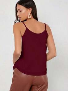 Top de camiseta sin mangas de color negro unicolor, uso casual de negocios, camiseta de otoño - Burdeos - Ver 2