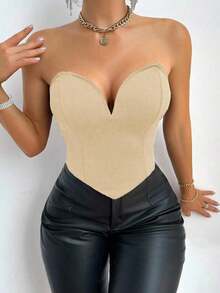 Top Sin Tirantes De Color Sólido Para Mujer - Albaricoque - Ver 1