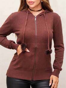 Women's Knitted Jacket With Hood And Zipper, Modal, Comfortable And Stylish, Winter SD3002 - 鏽棕色 - 查看 2