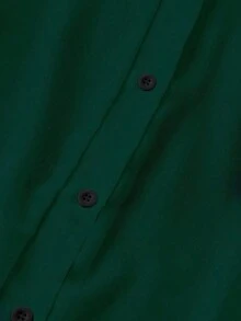 Blusa minimalista de unicolor transparente con cuello vuelto, blusas de manga larga - verde oscuro - Ver 6