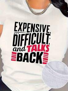 Plus Size Women's Summer Casual T-Shirt - Funny "Answer To A Difficult And Costly Conversation" Print T-Shirt For Plus Size Women - White Crew Neck T-Shirt With Bright Red Letters - Lightweight Casual Top Suitable For Daily Wear And Themed Events - Comfortable Fit For All Seasons, Summer Fashion, Oversized T-Shirt, Comfortable Fit, Short Sleeve T-Shirt, Oversized T-Shirt, Stylish Top, Chic And Fashionable T-Shirt. - 白色 - 查看 1