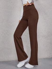 Pantalones acampanados de cintura ancha - Marrón Chocolate - Ver 3