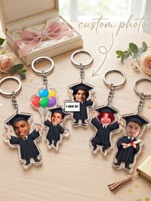 1 pieza Llavero personalizado con foto de graduación, llavero acrílico personalizado para graduados, disponible en múltiples estilos, diseños con birrete y toga, diploma, "¡Lo logré!", regalo de graduación, temporada de graduación, regalo de graduación clase de 2026, llavero de graduación divertido - Multicolor - Ver 9