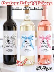 個性化紅酒瓶標籤，蝴蝶結圖案客製化酒標，適合畢業、訂婚、生日、週年紀念，DIY標籤，1/3/5入裝，送給她、男友、女友、爸爸、媽媽、家人、朋友、學生的獨特理想禮物，適用於畢業、學校、居家、辦公室 - 彩色 - 查看 2