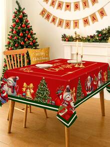 1 pieza Mantel de Navidad, Diseño de Patrón de Árbol de Navidad y Muñeco de Nieve Mantel de Navidad - Tela de Poliéster, Suministros para Fiesta de Navidad, Decoración Navideña, Decoración de Fiesta de Navidad, Decoración de Habitación Navideña, Decoración de Mesa, Decoración del Hogar, Decoración de Cocina Navideña, Adornos Navideños, Decoración del Hogar Navideña 2026, Decoración Navideña, Halloween, Decoración de Nochebuena, Regalo de Navidad, Accesorios Navideños, Decoración de Año Nuevo 2027 - Navidad con bordes verdes - Ver 4