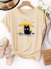 GiftGiftGiftGiftPlayera selección mexicana de fútbolCamiseta de mujer con estampado de gatito y paraguas amarillo - Blusa casual de manga corta para primavera y verano con cuello redondo, adecuada para uso diario, lavable a máquina, ideal para climas cálidosCamisetasSuavesSuavesSoftSoft - Albaricoque - Ver 1