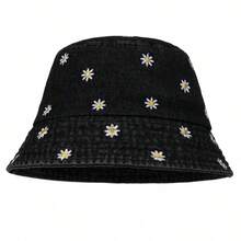 New Daisy Flower Bucket Hat For Women, Washed Denim Bucket Hat, Retro Casual Versatile Sun Protection Hat, Suitable For Spring, Summer, Autumn - Fisherman's Hat - View 8