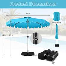 10 FT Outdoor Patio Umbrella With 32 Solar LED Lights & Weighted Base, Sandbags - 青碧色 - 查看 3