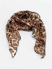 Bufanda ligera con estampado de leopardo para mujer, chal de seda suave, accesorio versátil para la cabeza y el cuello, uso diario casual - Café integral - Ver 4