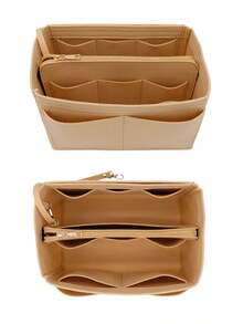 1 pieza Bolsa interior de fieltro de alta capacidad y multifuncional, extra grande/grande/mediana/pequeña, bolsa de maquillaje de gran capacidad, bolsa de fieltro, organizador minimalista desmontable - Beis - Ver 4