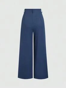 Pantalones anchos de mujer vintage elegantes con textura y plisados, para otoño/invierno - Azul - Ver 2