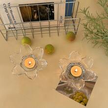 1 pieza Portavelas de vidrio de lujo, adecuado para uso en hoteles y decorativo, se puede usar para cenas a la luz de las velas en restaurantes, portavelas de decoración romántica, diseño de base sin portavelas, contiene vela de vidrio, se puede usar como decoración de mesa de meditación en la sala de té, también adecuado para decoración del hogar en el dormitorio, ayuda con el sueño - Flores - Ver 4