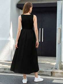 Vestido De Mujer Sin Mangas Con Cintura Ajustada - Negro - Ver 7