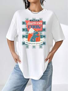 Graphic Showing A Brave Chef Mouse With An Inspirational Message About Pursuing Dreams And Believing That Anyone Can Cook, Symbolizing Effort And Passion For Creativity In The Kitchen. Comfortable Casual Women's T-Shirt Ideal For Everyday Wear. - 白色 - 查看 1