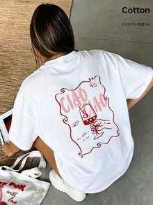 Camiseta para Mujer con Estampado de Bebidas, Cuello Redondo, Manga Corta, Diseño Oversized, Ideal para Fiesta - Negro - Ver 9