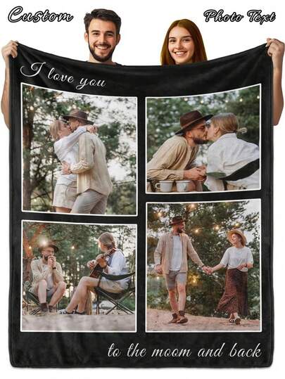1pc Customizable Photo Blanket, Personalized Photo Blanket, Personalized Memory Blanket, Suitable For Bed, Sofa, Indoor, Outdoor, Customized Christmas Gift, Friend Gift, Children Gift, Family Gift, Birthday Gift, Wedding Gift, Gift For Her, Gift For Girlfriend, Gift For Mom/Dad, Washable & Cute Customized