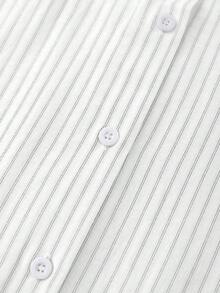 Camisa de manga corta a rayas vintage, de moda para ir al trabajo en verano - Blanco - Ver 5