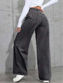 Jeans de pierna recta de color claro para adolescentes - Gris Oscuro - Ver 2