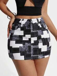 Minifalda vaquera informal lavada, de ajuste slim - Multicolor - Ver 2