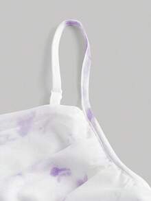 Vestido de mujer con estampado floral vintage, bloques de color, tirantes de hombro y pliegues en la cintura - Morado - Ver 3