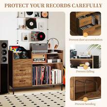 Record Player Stand With Storage Drawers, Vinyl Record Storage Cabinet For Albums & Media Players, Wooden Turntable Organizer With Open Shelves For Living Room/Study/Corridor, Assembly Required - Brown - View 2