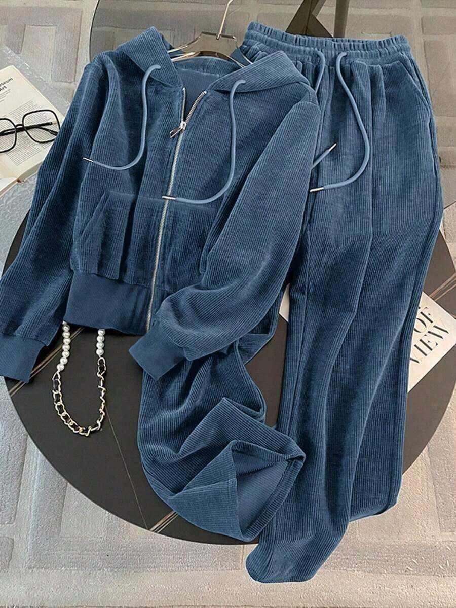 Set de 2 sudaderas con capucha con cierre y estampado de leopardo, estilo casual para ir y venir, regalo para amigos - Niebla azul - Ver 1