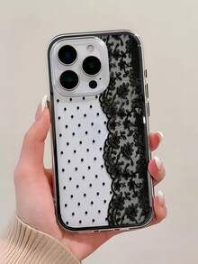 1pc Lace Polka Dot Pattern Dual-Tone Black Shockproof Phone Case, TPU Material, Suitable As Holiday Gift, Compatible With Apple 11 12 13 14 15 16 Pro/Pro Max/14 15 16 Plus/17, Unisex - Multicolor - View 4
