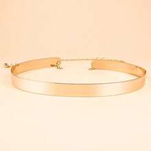 1 pieza Cinturón de mujer de metal liso de 6cm, Cinturón de cintura de estilo minimalista, Adecuado para uso diario con vestidos - Dorado - Ver 8