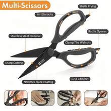 Multi-Purpose Heavy Duty Kitchen Scissors, Stainless Steel Shears, Flexible Handles, Thick & Sharp For Cutting Chicken Bones, Fruits, Vegetables And More, Suitable For Sewing, Office, School, Versatile Scissors, Black, Great Gift For Women - Stainless Steel Scissors - View 3