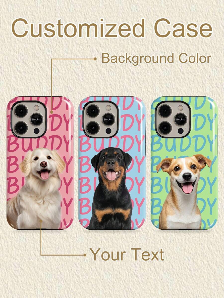 Étui de téléphone protecteur glacé 2-en-1 personnalisé avec photo d'animal de compagnie, nom et slogan, convient pour iPhone 11/12/13/14/15/16 17 Pro Max, style minimaliste Ins, cadeau personnalisé pour couple, usage quotidien, trajets, vacances, anniversaire - Multicolore - Voir 1
