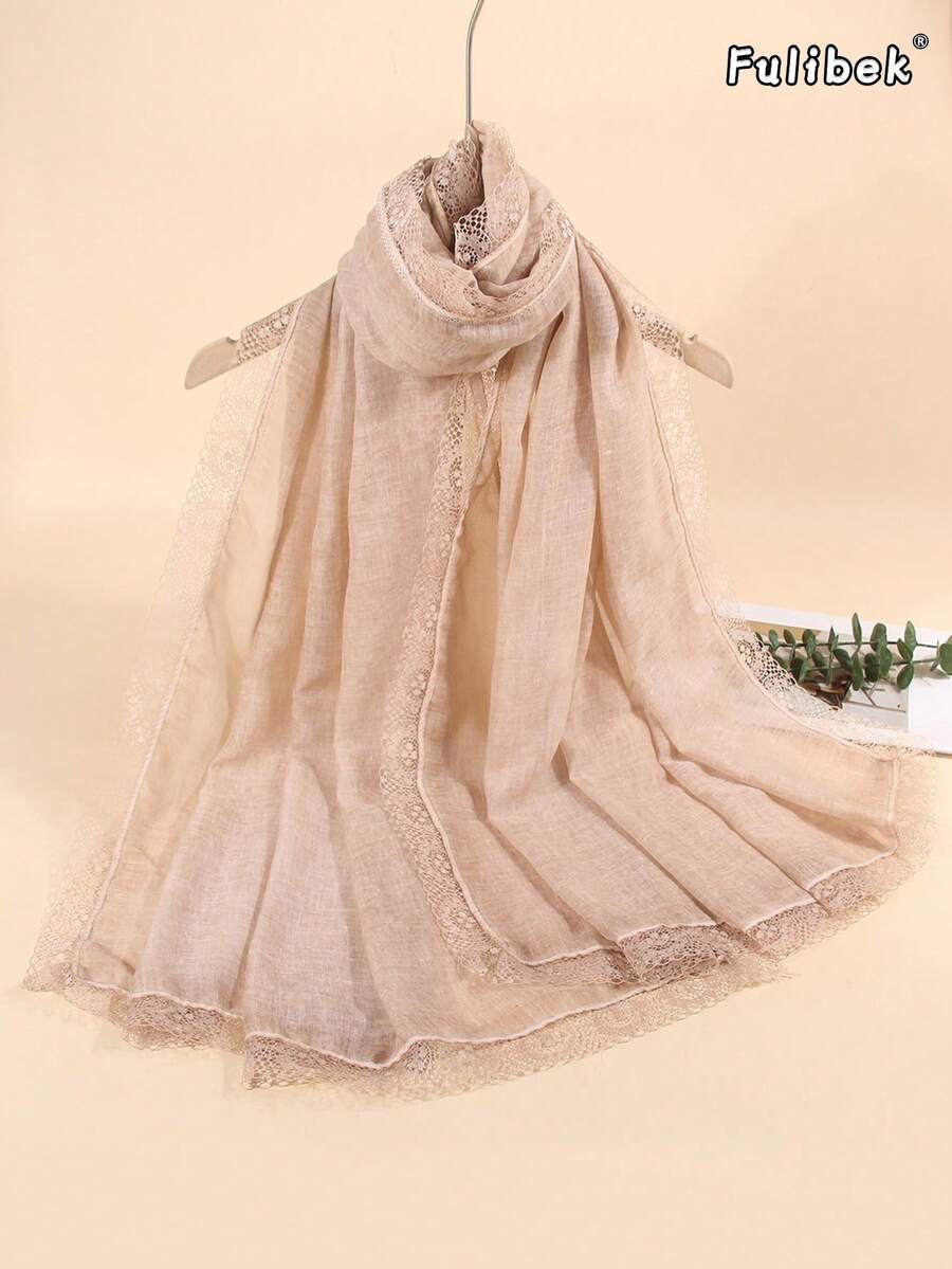 1pc Women's New Lace & Linen Printed Scarf, Sunscreen Shawl Suitable For Beach, Vacation And Daily Life, Adding Highlights To Your Style - Dusty Pink - View 1
