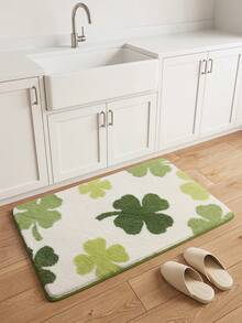 1 Piece Green Four-Leaf Clover Pattern Bathroom Floor Mat, Made Of Faux Cashmere Material With Anti-Slip And Water-Absorbent Properties. It Features A Soft And Comfortable Texture, Can Be Machine-Washed, And Is Suitable For Use In Bathrooms, Kitchens, Bedrooms, And Entrance Mats. A Perfect Home Decoration Piece, Suitable For All Seasons. - A - View 4