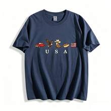 USA Icons T Shirt,American Flag T-Shirt,4th Of July Graphic Tee,Country Clothing,Western Outfits,Independence Day 250th America Anniversary Tee 2 - 藏蓝色 - 查看 1
