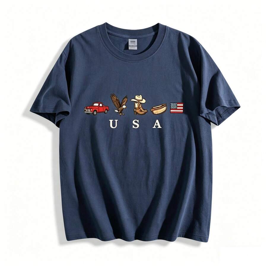 USA Icons T Shirt,American Flag T-Shirt,4th Of July Graphic Tee,Country Clothing,Western Outfits,Independence Day 250th America Anniversary Tee 2 - 藏蓝色 - 查看 1
