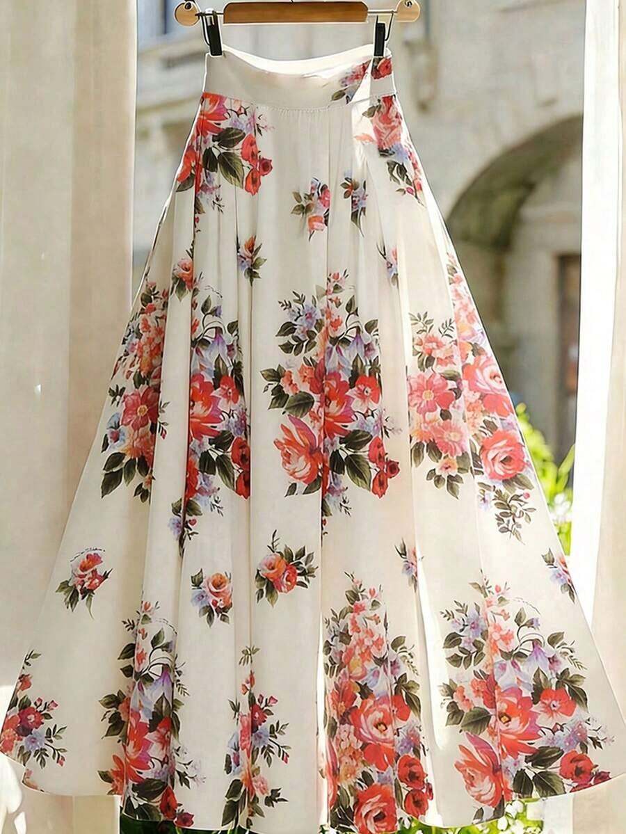 Falda de línea A floral elegante para mujer, de verano - Multicolor 2 - Ver 1
