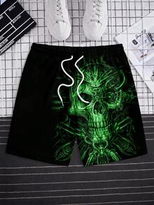 Plus Size Men's Casual Skull Print Beach Shorts - Multicolor - View 3