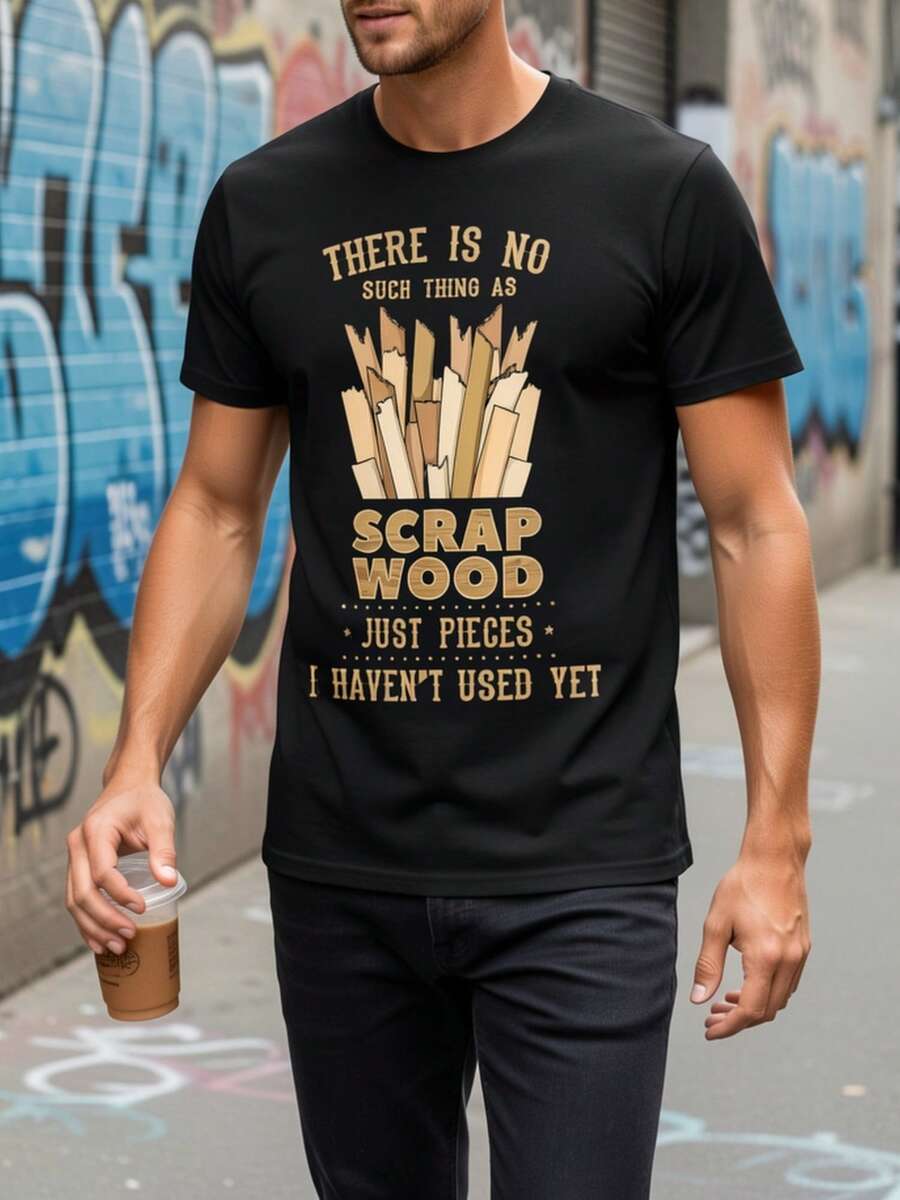 1 unidad, Camiseta para hombre - Camiseta con estampado creativo de patrón y texto - Negro - Ver 1