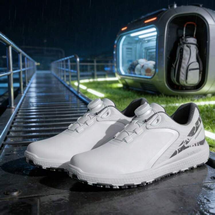 Giày chơi golf nữ, chống trơn trượt, thoáng khí, nhẹ, giày tập golf có đinh, màu trắng. - Màu Xám nhạt - Xem 2