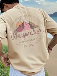 Costero |   Camiseta de manga corta con estampado de montaña de estilo casual de vacaciones para hombres |   Adecuado para uso en verano |   playera de méxico - Blanco - Ver 2
