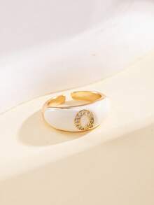 1 Peça Anel Feminino Versátil de Moda Elegante, Material de Cobre com Zircônia Cúbica em Formato de 26 Letras, Banda Aberta Ajustável, Adequado para Uso Casual Diário, Transporte, Decoração, Joia Feminina, Presente de Aniversário e Feriado - Multicolorido - Visão 8