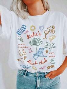 1 pieza NUEVA Camiseta Personalizada para Despedida de Soltera en la Playa, Camiseta para Club de Playa, Camiseta para Viaje de Novia en la , Camisetas para Fiesta Nupcial, Camiseta para Club de Playa en Miami, Regalos para Damas de Honor, Regalo Personalizado para el Día de San Valentín/Compromiso/Boda/Vacaciones/Vida Cotidiana de Verano, Camiseta de Verano de Manga Corta con Cuello Redondo y Estampado Casual para Mujer. |     Pascua y Día de San Patricio, Día de la Independencia 180g Algodón 100% - Blanco - Ver 1