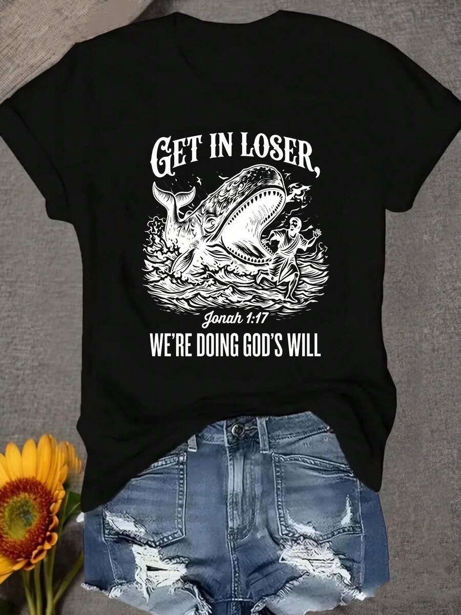 Una camiseta de manga corta para mujer, moderna, a la moda, retro, holgada, suave y cómoda, adecuada para actividades al aire libre en primavera y verano.Súbete al coche, Perderón.Jonah 117: Estamos siguiendo nuestro destino.Camiseta de cuello redondo, cómoda y suave, para mujer.blusas para mujer,blusas casuales para dama,tops,, mujer premium,y2k,playeras de mujer curvy,ofertas y liquidaciones ropa mujer,playeras deportivas para mujer,,playeras de hombre, mujer,blusas>elegante KIWD - Negro - Ver 1