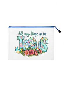 Bolsa de playa de malla de colores a prueba de agua, bolsa de maquillaje con estampado de letras florales "Jesús", bolsa de maquillaje transparente de gran capacidad - Multicolor - Ver 12
