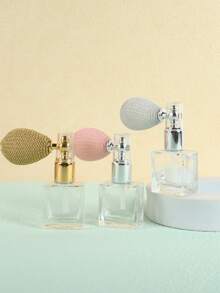 1 pieza Botella de vidrio cuadrada vintage transparente con atomizador, envase cosmético recargable y portátil de tamaño de viaje con atomizador de bulbo + 1 embudo de llenado gratis, rociador de niebla fina para polvo de fijación de maquillaje, polvo suelto, polvo corporal para uso diario de viaje - Multicolor - Ver 1