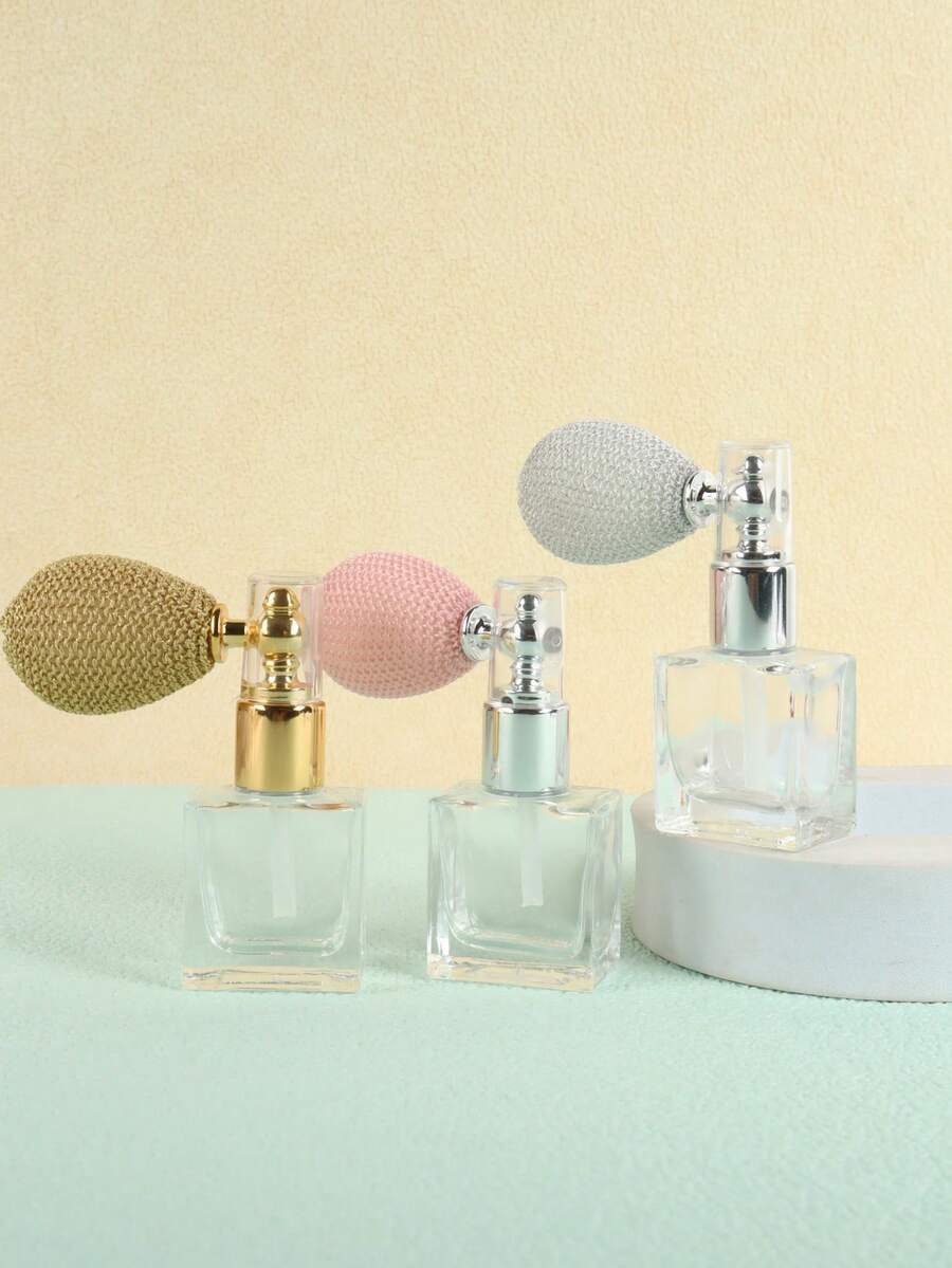 1 pieza Botella de vidrio cuadrada vintage transparente con atomizador, envase cosmético recargable y portátil de tamaño de viaje con atomizador de bulbo + 1 embudo de llenado gratis, rociador de niebla fina para polvo de fijación de maquillaje, polvo suelto, polvo corporal para uso diario de viaje - Multicolor - Ver 1