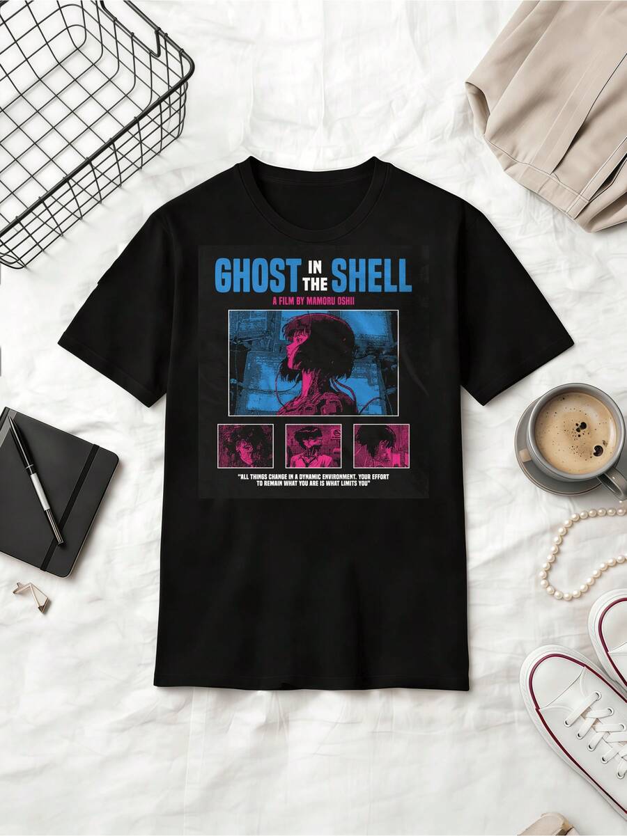 1995 T-Shirt, Major Kusanagi Cyberpunk Anime Tee - Black - View 1