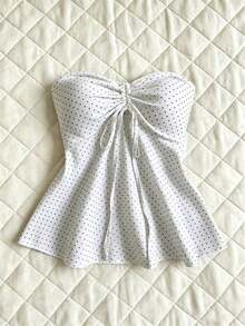 Top de tirantes con cintura ceñida y estampado de lunares, para primavera/verano - Blanco - Ver 1