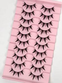 10 Pairs Anime Style False Eyelashes, Thick Black Pointed Tip Cartoon Eyelashes, Cute Lashes For Party, Natural Makeup Effect Anime Lashes, Delicate Korean Style Lashes, Exaggerated Thick Japanese Cosplay Lashes - Black - View 4